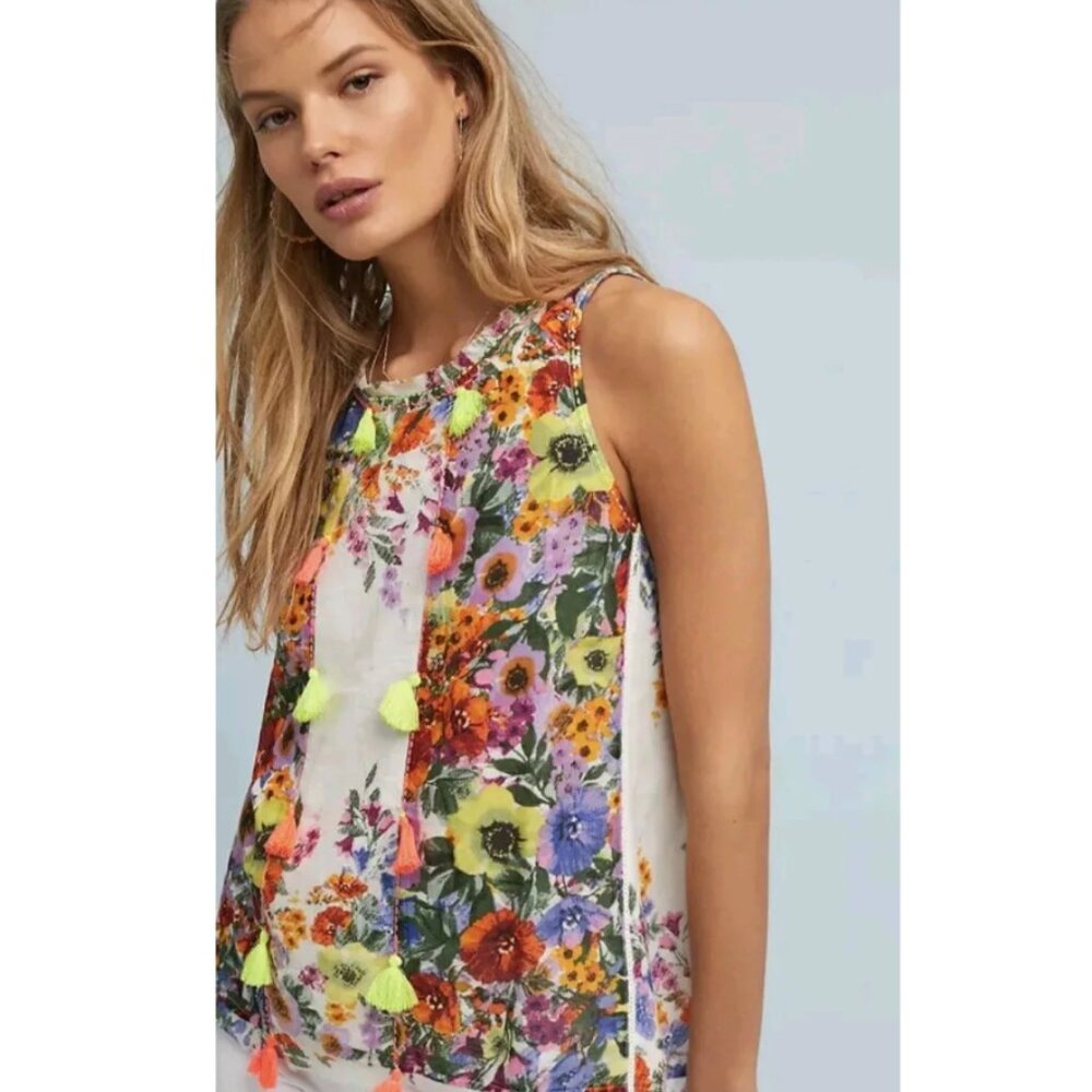 Anthropologie RAGA Floral Swing Tassel Tank